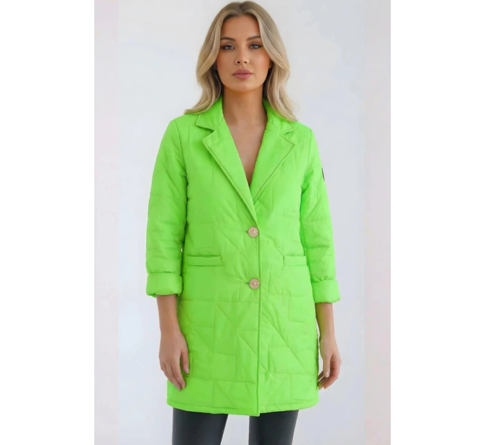 Dámská bunda Plus Size prošívaná s ozdobnými knoflíky a límcem zelený neon Dámská bunda Plus Size prošívaná s ozdobnými knoflíky a límcem zelený neon