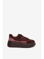 Dámské tenisky z pravé semiše na platformě Zazoo N1265S3 čokoládové