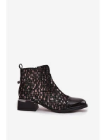 Lakované dámské kotníkové boty z pravé kůže na nízkém podpatku D&A LZ52-960 Černé