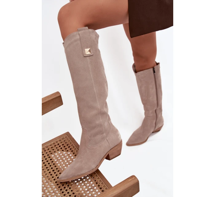 Kožené Semišové Kozačky   Cappuccino model 21718488 - Zazoo