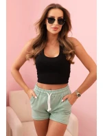Dámské bavlněné šortky s gumou a šňůrkou v pase tmavě mátové