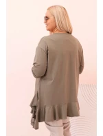 Dámská blůza Plus Size s bavlnou, kapsou a ohrnutým rukávem kiwi