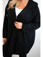 Dámská mikina Plus Size bavlněná s kapucí a zipem černá