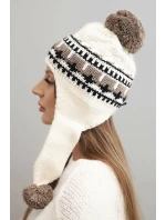 Dámská zimní vlněná čepice s ušima a ecru model 21750342 - K-Fashion Dámská zimní vlněná čepice s ušima a ecru model 21750342 - K-Fashion
