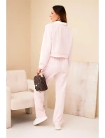 Dámský komplet máslová mikina s límečkem a jednoduché kalhoty pudrově růžový