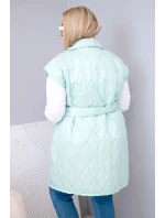 Dámská vesta Plus Size prošívaná s páskem a límcem mátová
