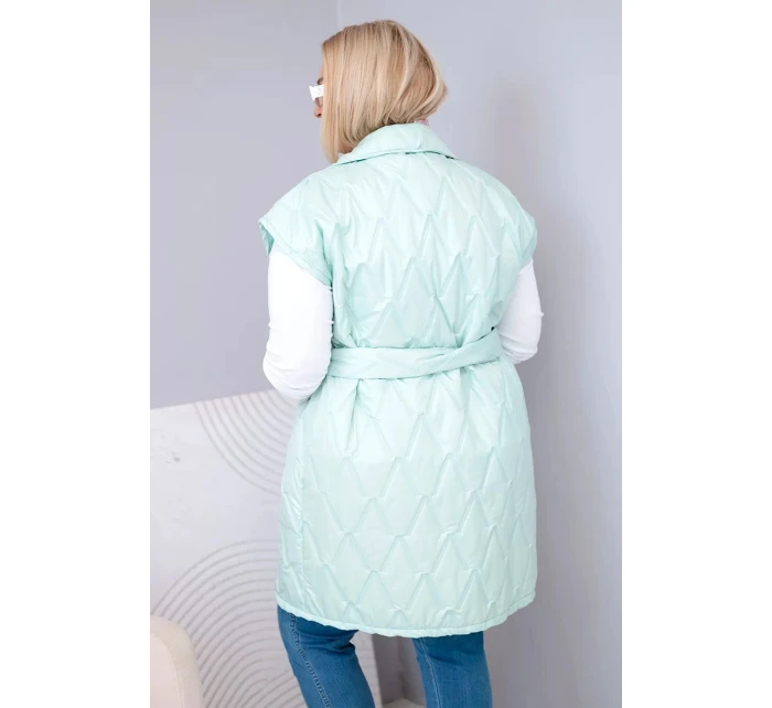 Dámská vesta Plus Size prošívaná s páskem a límcem mátová