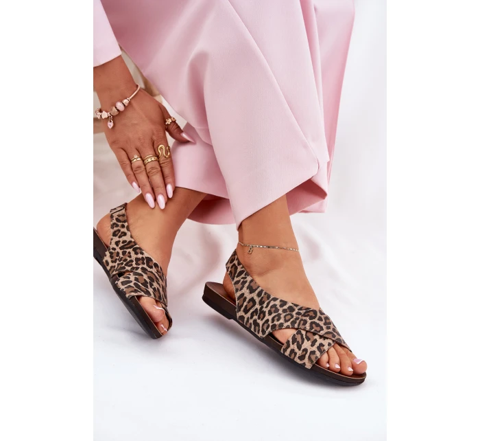 Dámské kožené sandály leopardí hnědé Zazoo 40407