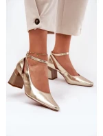 Kožené Lodičky Na Podpatku model 21694769 Zlaté - Maciejka