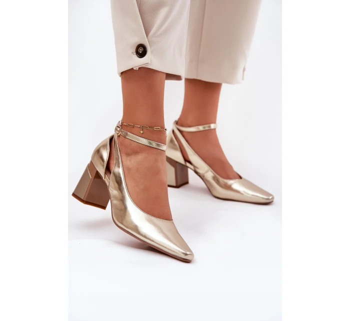 Kožené Lodičky Na Podpatku model 21694769 Zlaté - Maciejka