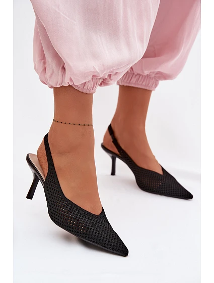 Dámské sandály z síťovaného materiálu na jehlovém podpatku Černé Emiliana Dámské sandály z síťovaného materiálu na jehlovém podpatku Černé Emiliana