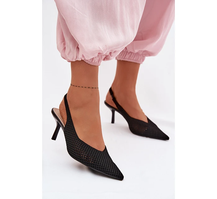 Dámské sandály z síťovaného materiálu na jehlovém podpatku Černé Emiliana Dámské sandály z síťovaného materiálu na jehlovém podpatku Černé Emiliana