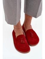 Kožené semišové mokasíny typu barefoot Zazoo  – červené