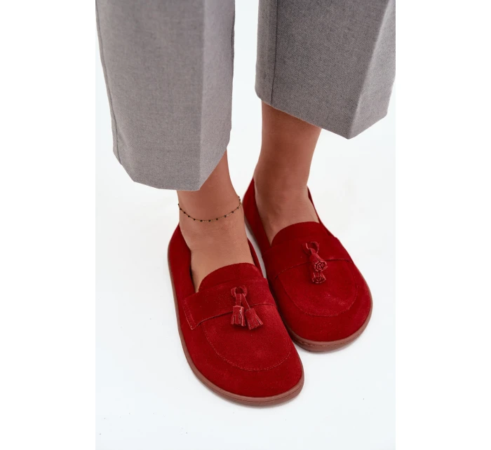 Kožené semišové mokasíny typu barefoot Zazoo  – červené