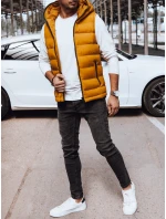 Pánská prošívaná vesta s kapucí žlutá FashionStreet TX4752