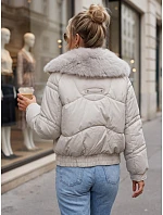 Dámská zimní prošívaná bunda s kožešinou, světle béžová, FashionStreet TY6008 Dámská zimní prošívaná bunda s kožešinou, světle béžová, FashionStreet TY6008