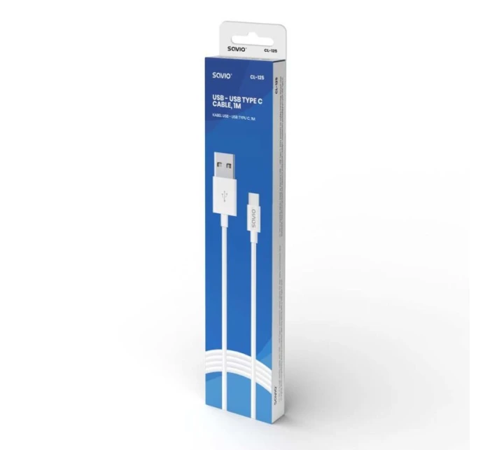 Kabel SAVIO CL-125 (USB typ C - USB 2.0 typ A ; 1m; bílá barva)