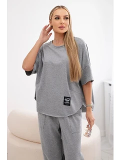 Bavlněný komplet halenka + kalhoty tmavě šedá