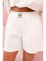 Dámský komplet s volánem – halenka s krátkým rukávem a šortky s gumičkou ecru