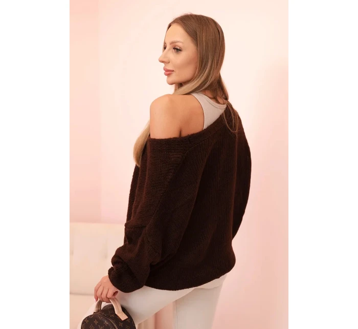 Svetr dámský s výstřihem do V a knoflíky hnědý Svetr dámský s výstřihem do V a knoflíky hnědý