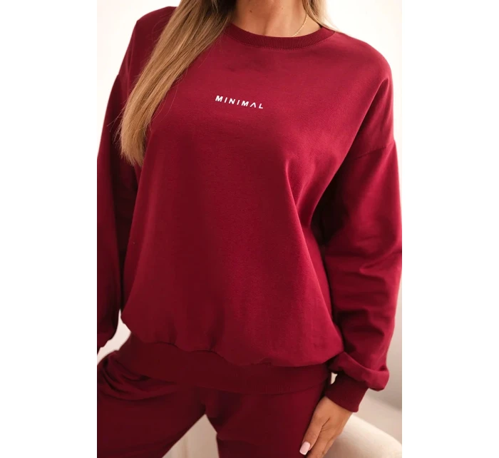 Dámský bavlněný komplet s potiskem Minimal bordový