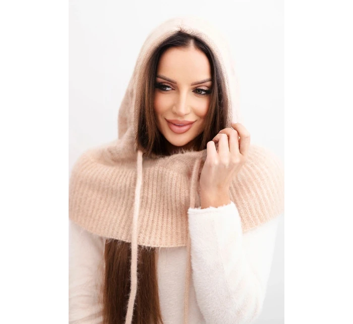 Dámská čepice s kapucí a pleteným vzorem s model 21748059 béžová - K-Fashion