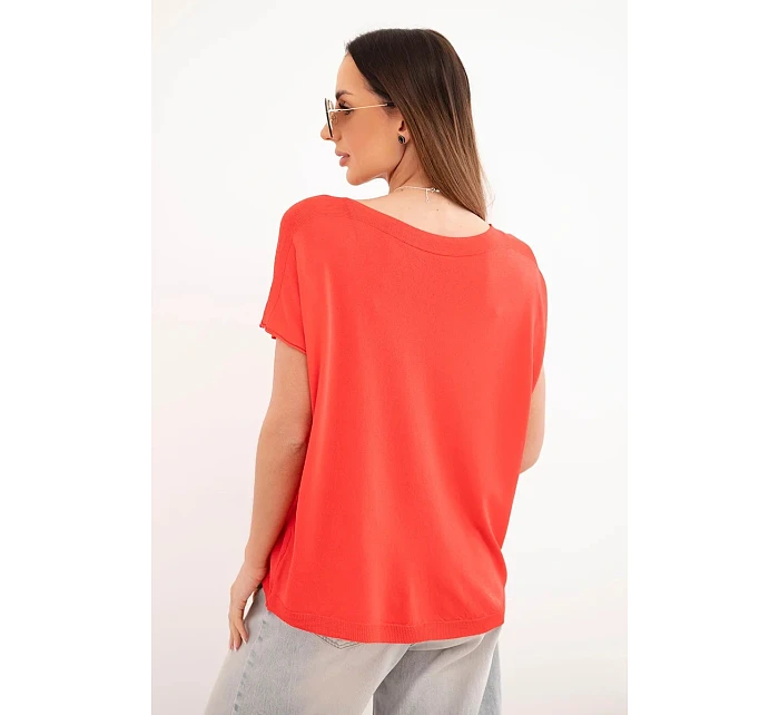 Dámská viskózová oversize halenka s krátkým rukávem a kulatým výstřihem červená