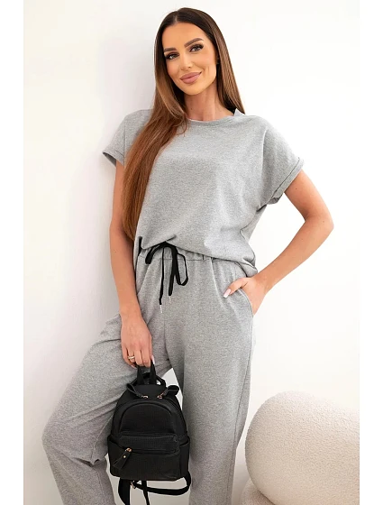 Bavlněný komplet halenka + kalhoty šedý