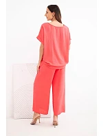 Dámský viskózový komplet halenka s krátkým rukávem a kalhoty se širokými nohavicemi malinový