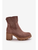 Dámské botky na podpatku na zip eko semišové hnědé model 21668049 - Boto