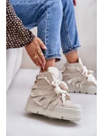 Kožené Dámské Tenisky Na Masivní Platformě Béžové CheBello 4561