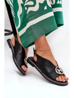 Ploché Elegantní Sandály S Dekorací Černé model 21685756 - Boto Ploché Elegantní Sandály S Dekorací Černé model 21685756 - Boto