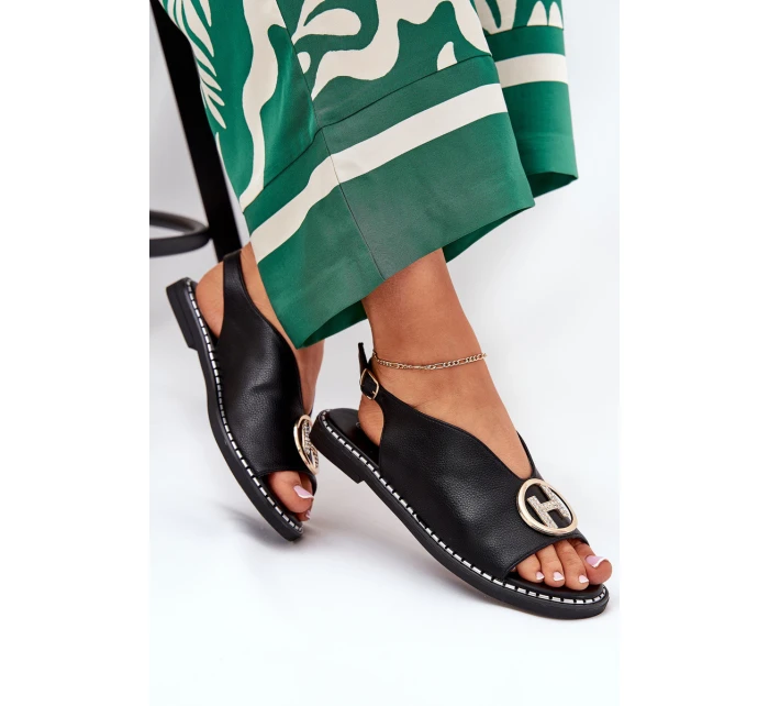 Ploché Elegantní Sandály S Dekorací Černé model 21685756 - Boto Ploché Elegantní Sandály S Dekorací Černé model 21685756 - Boto