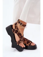 Dámské Sandály Na Platformě A Klínu V Leopardím Tisku Hnědé Tenzorus Dámské Sandály Na Platformě A Klínu V Leopardím Tisku Hnědé Tenzorus