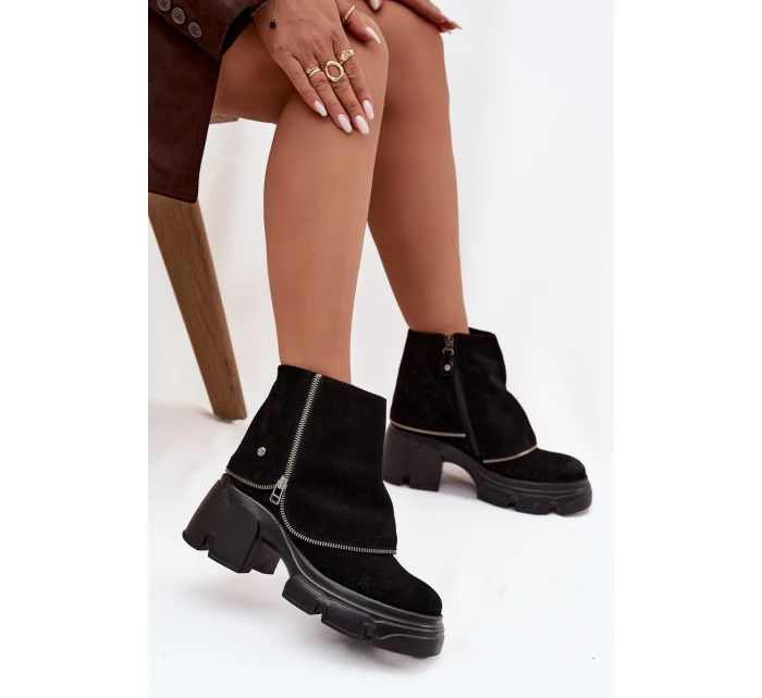 Kožené dámské kotníkové boty s lemem  Černé model 21714270 - Maciejka