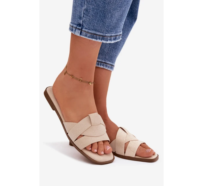 Dámské ploché sandály s Eko semišové světle béžové model 21943332 - Boto