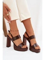 Dámské sandály na podpatku a platformě kůže Čokoládové model 21943437 - Boto