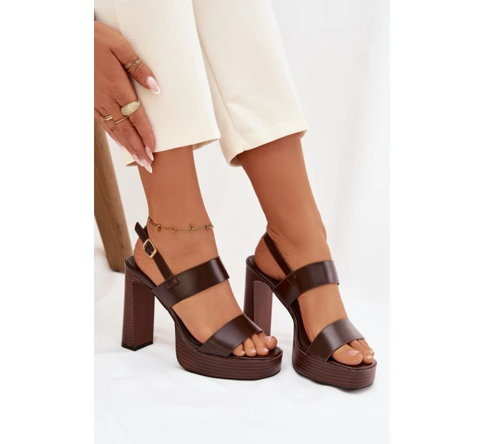 Dámské sandály na podpatku a platformě kůže Čokoládové model 21943437 - Boto