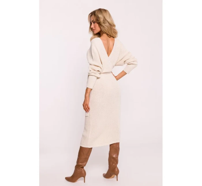 M810 Svetrové šaty s výstřihem do V - slonová kost