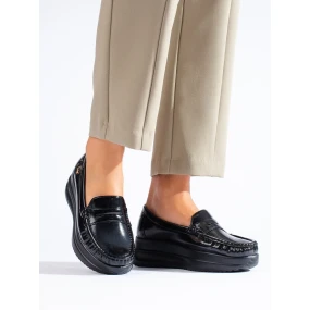 Designové  mokasíny dámské černé platforma
