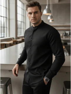 Pánská neformální černá košile SLIM FIT se stojáčkem FashionStreet DX2597