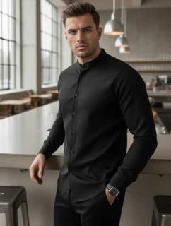 Pánská neformální černá košile SLIM FIT se stojáčkem FashionStreet DX2597