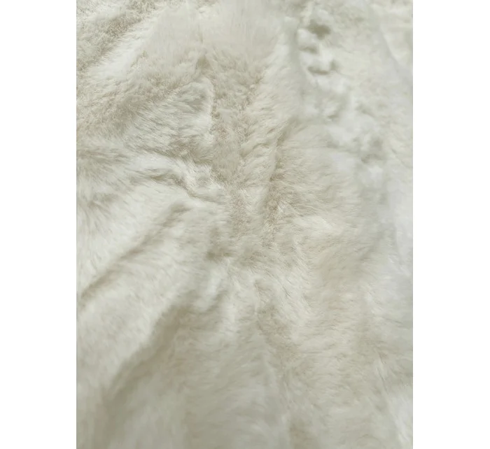 Kožešinový dámský kabát v bervě ecru s límcem (WD2332)