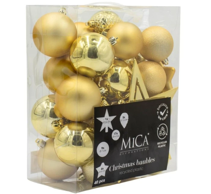 DEKORATIVNÍ PLASTOVÉ CETKY BEZPEČNÉ 40KS ZLATÁ SLÍDA