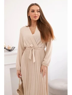 Šaty se svázaným plisovaným lemem béžový