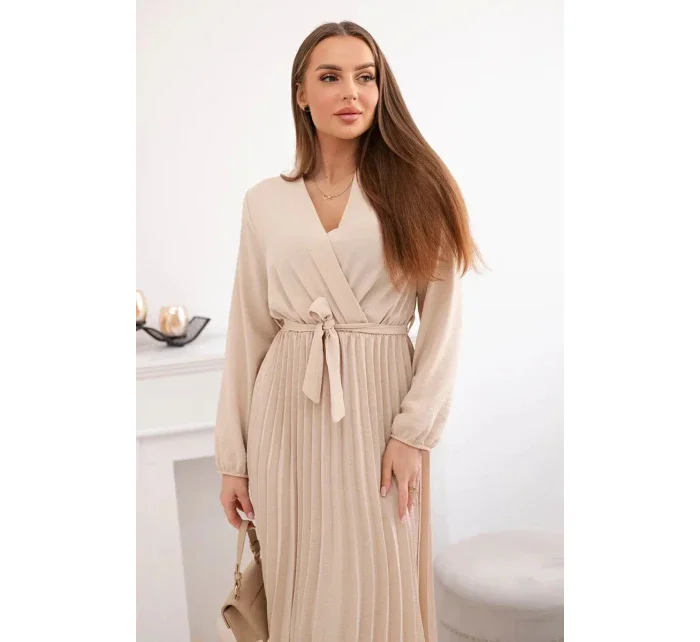 Šaty se svázaným plisovaným lemem béžový Šaty se svázaným plisovaným lemem béžový