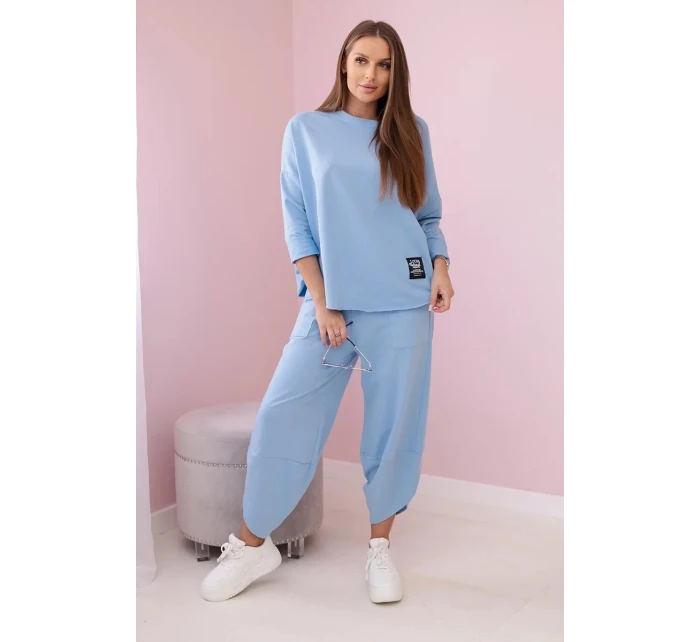 Bavlněná mikina kalhoty set modrý Bavlněná mikina kalhoty set modrý