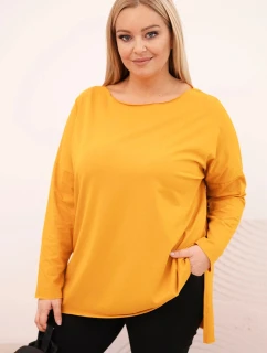 Dámská blůza Plus Size asymetrická s dlouhým rukávem hořčicová