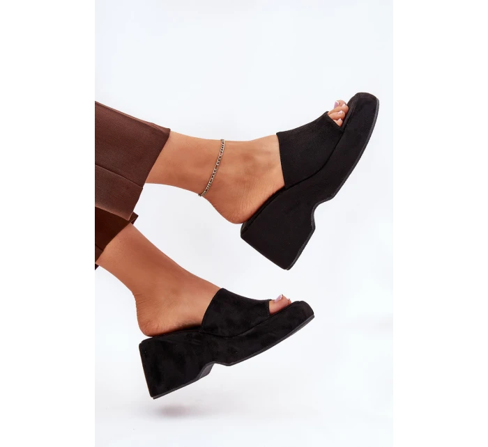 Eko Semišové Pantofle Dámské Na Platformě A Klínu Černé Afisal Eko Semišové Pantofle Dámské Na Platformě A Klínu Černé Afisal