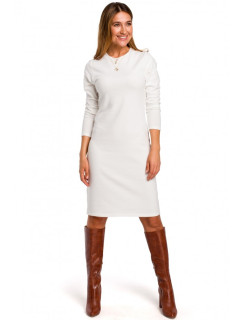 model 18002179 Svetrové šaty s dlouhými rukávy ecru barva - STYLOVE